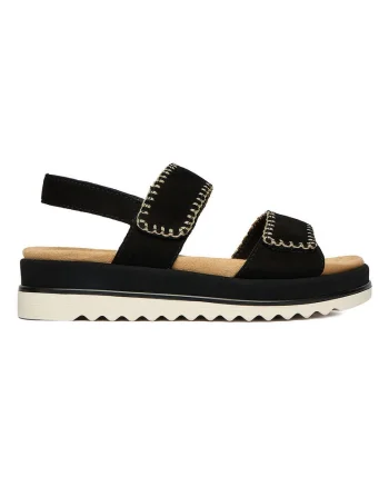 Sandale femei,  piele naturala, negru, inchidere velcro, talpa groasa
