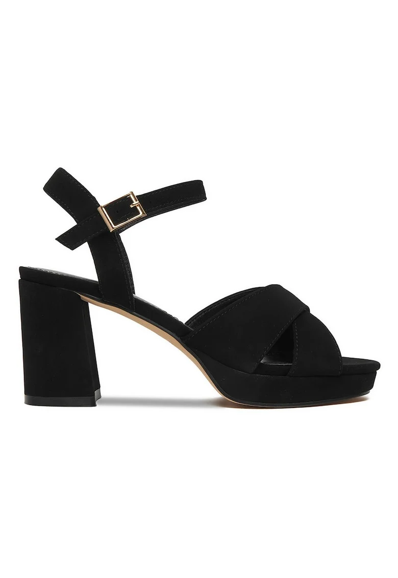 Sandale dama,  toc bloc, negru, material sintetic