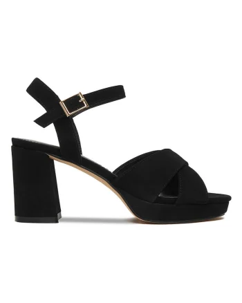 Sandale dama,  toc bloc, negru, material sintetic