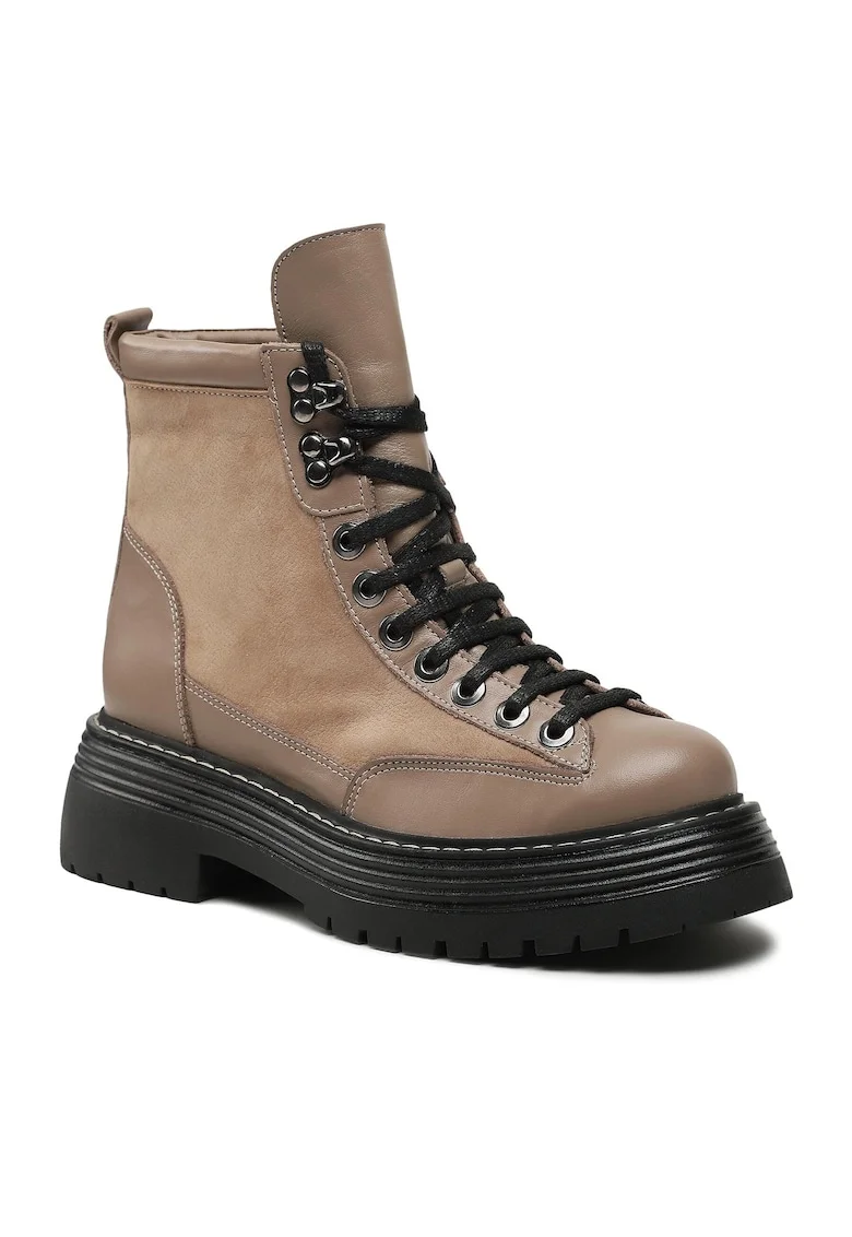 Ghete dama,  piele naturala, fermoar, bej,