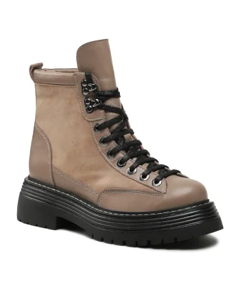Ghete dama,  piele naturala, fermoar, bej,