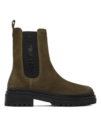 Botine de dama, U S Polo Assn, piele naturala, negru,