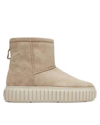 Botine dama,  piele intoarsa, flatform, bej, lana de oaie,