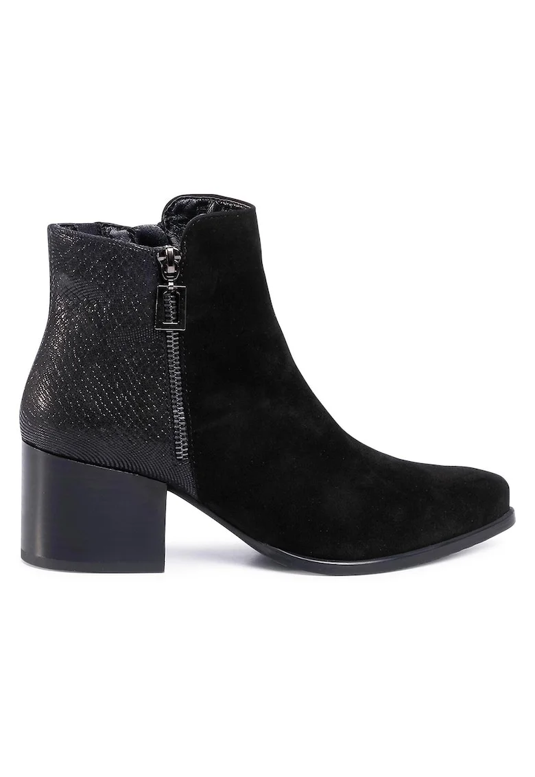 Botine dama,  piele naturala, toc clasic, negru,