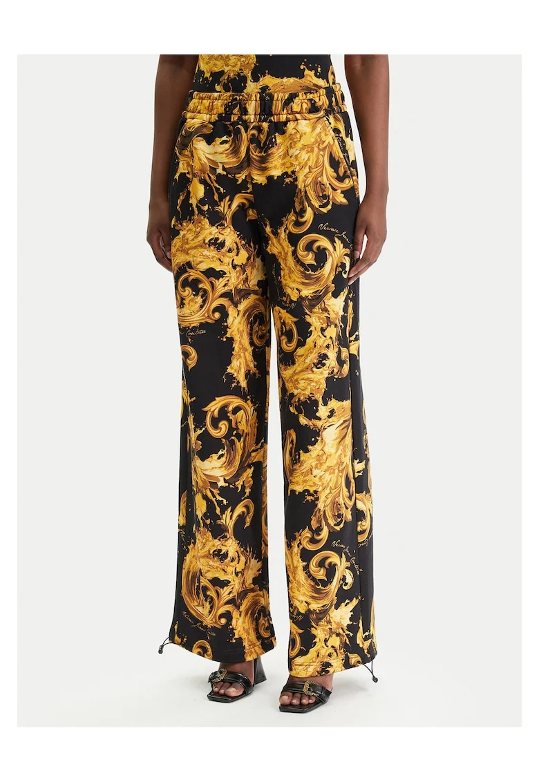 Pantaloni dama,  bumbac, negru/auriu