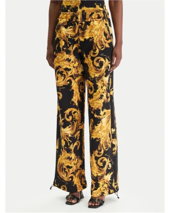 Pantaloni dama,  bumbac, negru/auriu