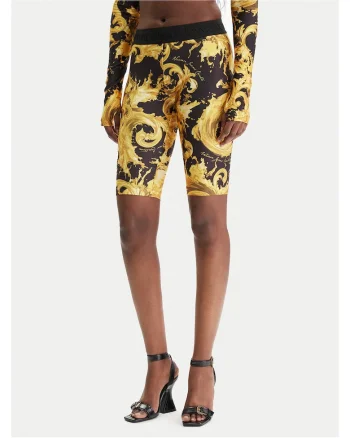 Pantaloni scurti dama,  Slim fit, Poliester, Negru/Auriu,