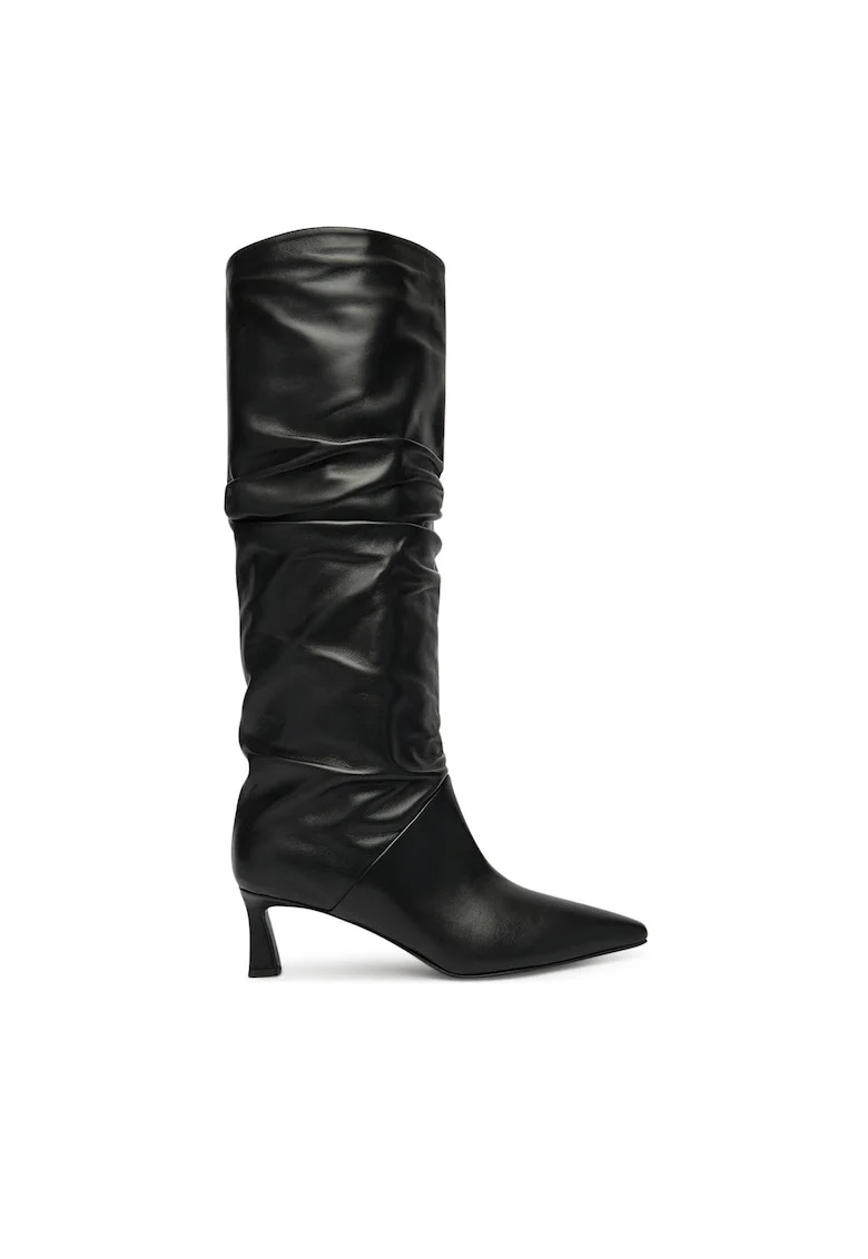 Cizme dama,  piele naturala, negru, toc clasic,