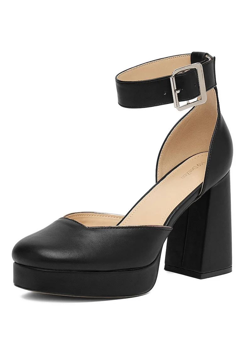 Pantofi dama,  toc inalt, negru, sintetic