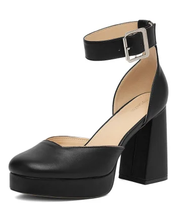 Pantofi dama,  toc inalt, negru, sintetic