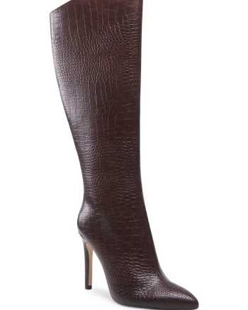 Cizme dama,  piele ecologica, stiletto, maro,