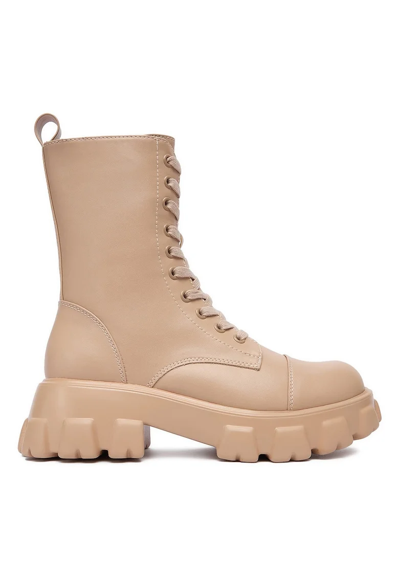 Ghete dama,  material sintetic, bej, inchidere cu fermoar,