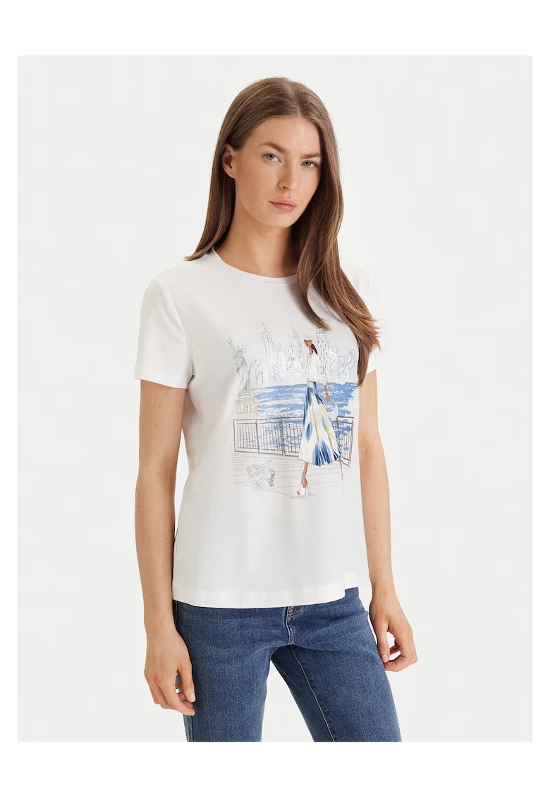 Tricou dama,  alb, bumbac/modal/elastan
