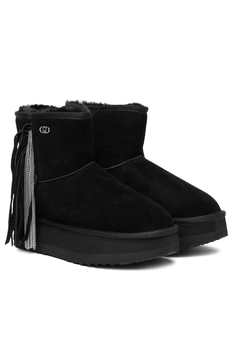 Cizme dama,  piele naturala, flatform, negru, blana sintetica