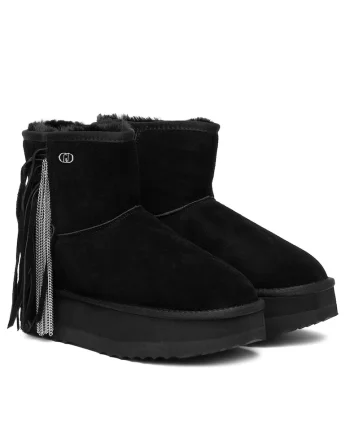 Cizme dama,  piele naturala, flatform, negru, blana sintetica