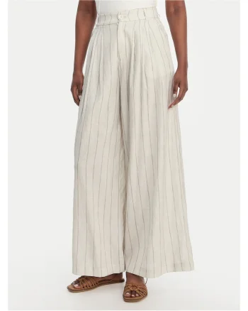 Pantaloni dama,  rayon, relaxed fit, dungi, ecru