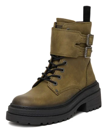 Ghete dama,  piele naturala, verde, inchidere cu fermoar,