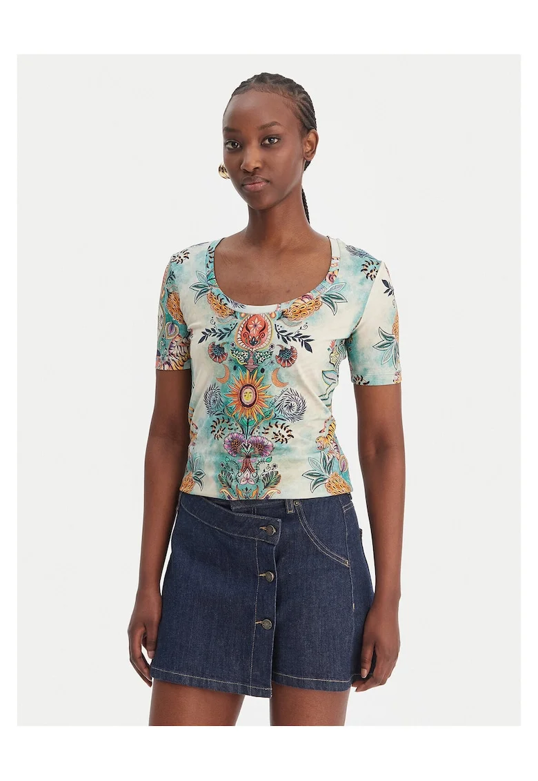 Tricou dama,  slim fit, multicolor, bumbac