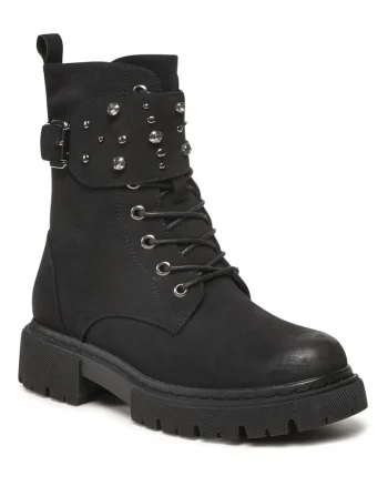 Ghete dama,  piele ecologica, negru, strasuri elegante, inchidere cu fermoar,