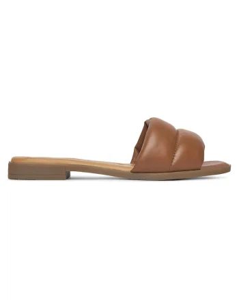 Papuci dama,  piele naturala, maro, design minimalist