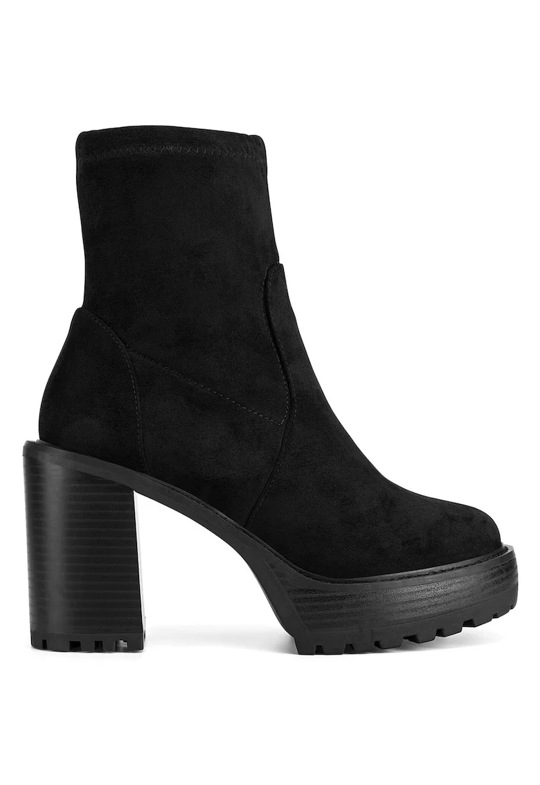 Botine de dama,  material textil, negru,