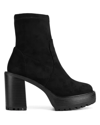 Botine de dama,  material textil, negru,