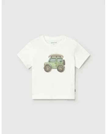 Tricou cu imprimeu Car, Alb/Maro taupe/Verde pal