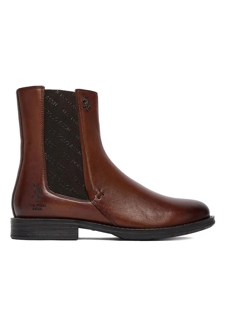 Botine femei, U S Polo Assn, piele naturala, maro,
