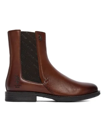 Botine femei, U S Polo Assn, piele naturala, maro,