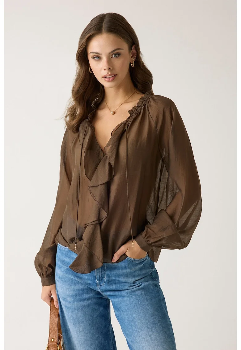 Bluza vaporoasa din amestec de lyocell, Maro