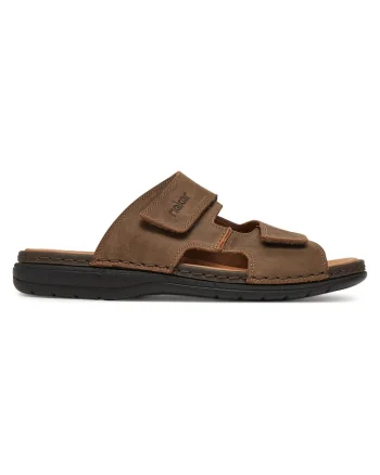 Slapi barbati,  piele naturala, bej, inchidere velcro