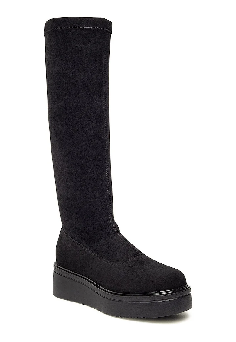 Cizme dama,  fermoar, negru, material textil,