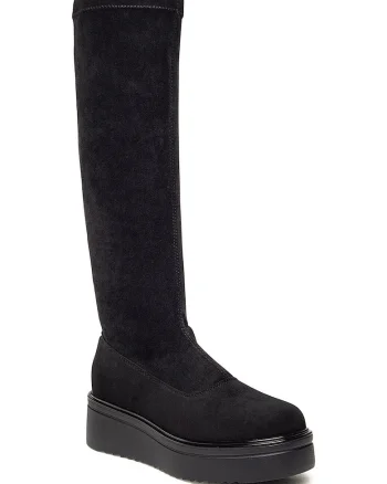 Cizme dama,  fermoar, negru, material textil,