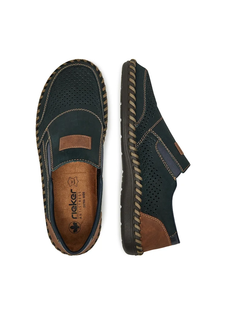 Pantofi barbati,  piele naturala, bleumarin, talpa plata, tehnologie Antistress