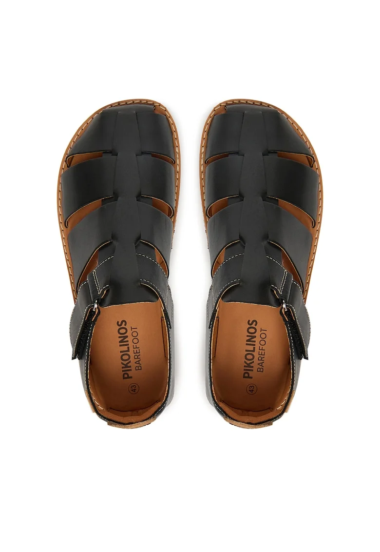 Sandale barbatesti,  piele naturala, negru, sistem inchidere Velcro