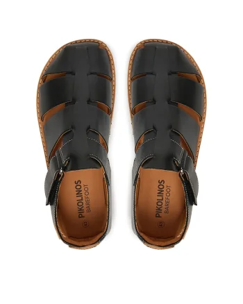 Sandale barbatesti,  piele naturala, negru, sistem inchidere Velcro