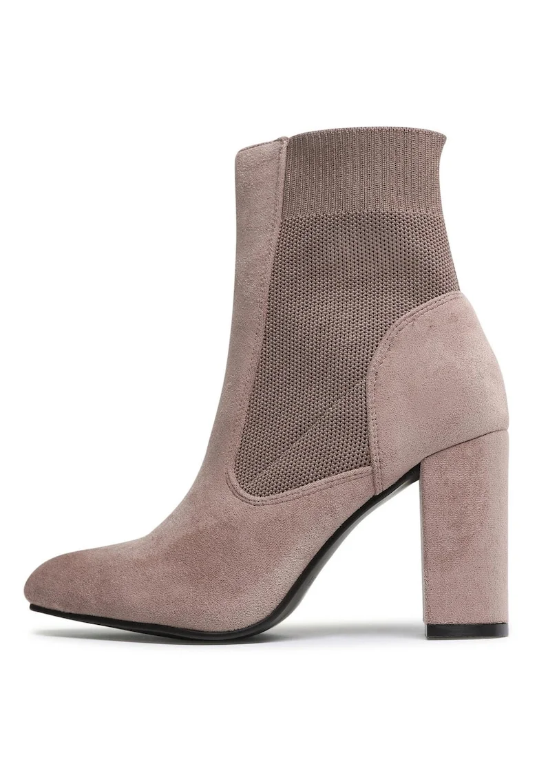 Botine dama,  material textil, tocul bloc, bej,