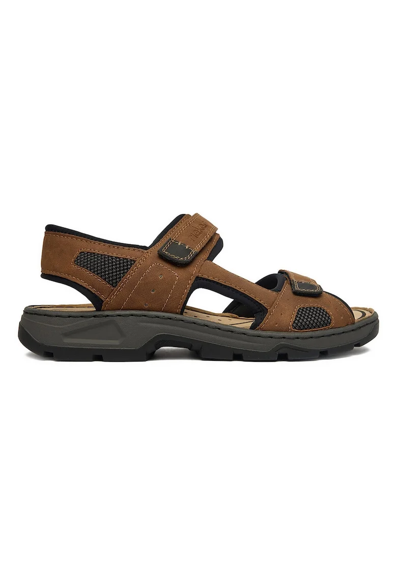 Sandale barbati,  piele ecologica, velcro, maro
