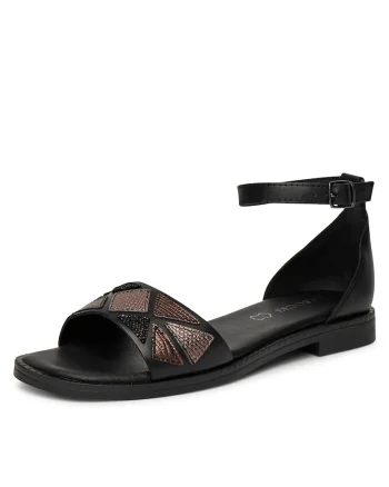 Sandale dama,  piele naturala, negru/maro, confortabile