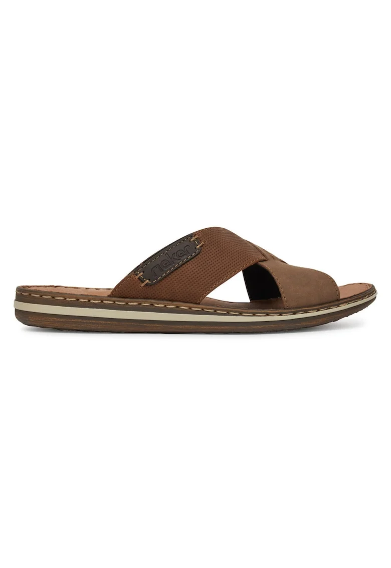 Slapi barbati,  piele sintetica, bej inchis