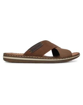 Slapi barbati,  piele sintetica, bej inchis