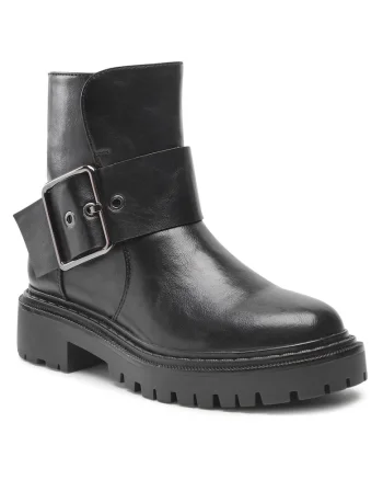 Cizme dama,  piele ecologica, negru, catarama laterala, talpa groasa,