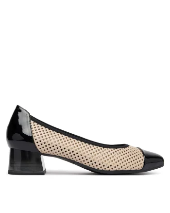 Pantofi dama,  piele naturala, bej/negru