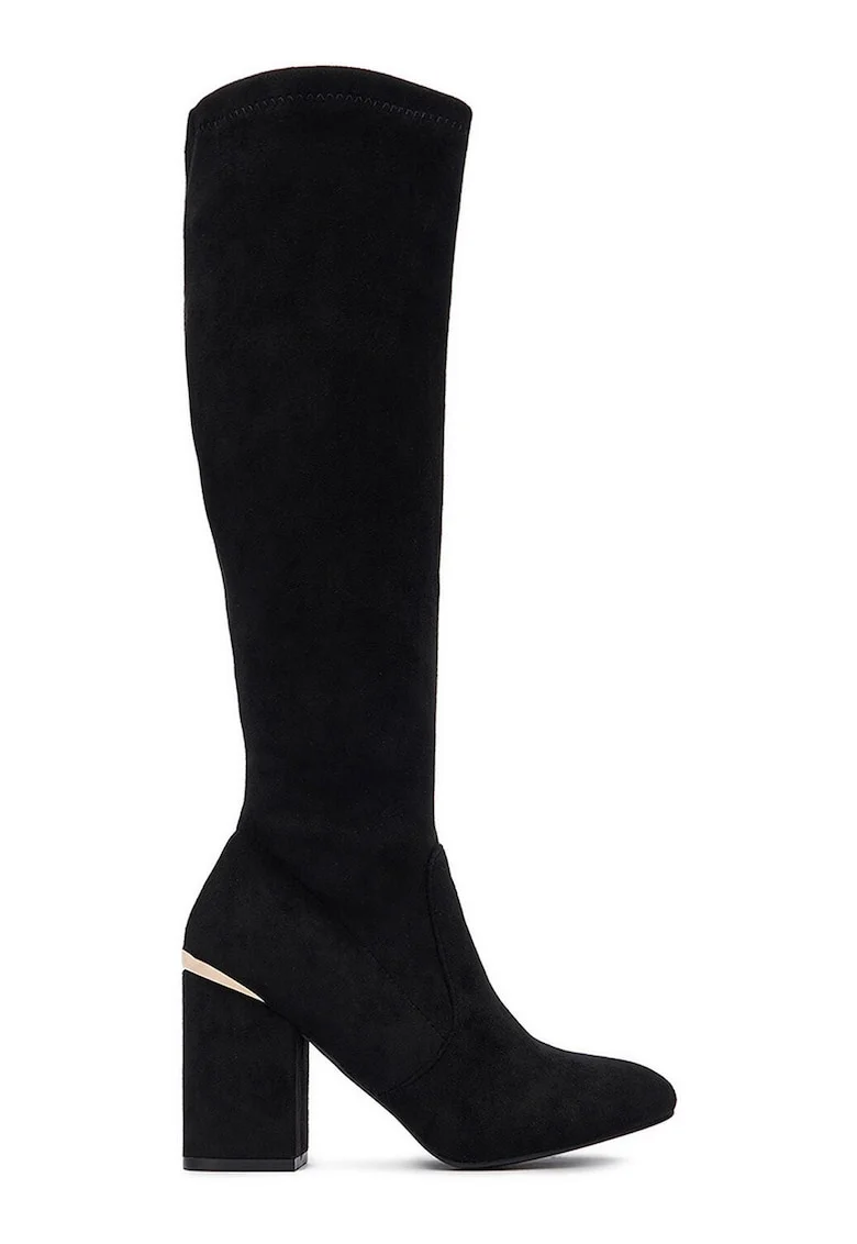 Cizme dama,  material sintetic, toc bloc, negru,