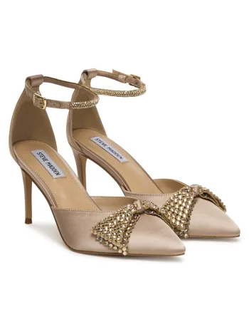 Pantofi dama,  stiletto, bej, sintetic, cu fundita,