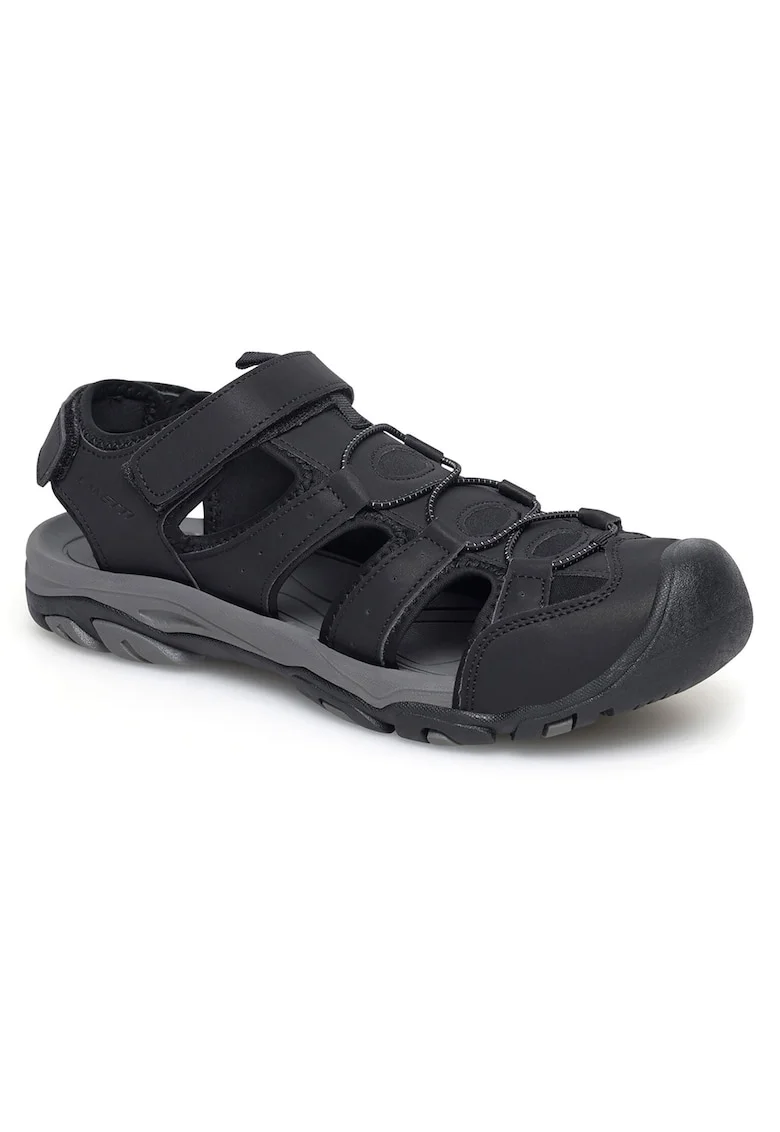 Sandale barbatesti,  sintetic, negru, talpa plata, inchidere velcro