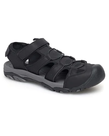 Sandale barbatesti,  sintetic, negru, talpa plata, inchidere velcro