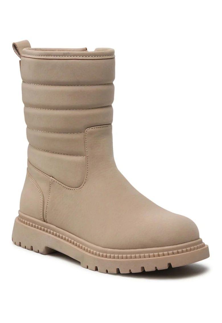 Botine dama,  piele ecologica, izolate, bej, cu fermoar,