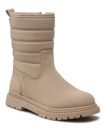 Botine dama,  piele ecologica, izolate, bej, cu fermoar,