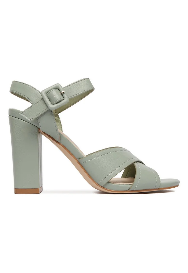 Sandale dama,  material sintetic, toc clasic, verde